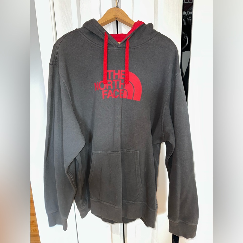 The North Face Gray Hoodie with Red Logo